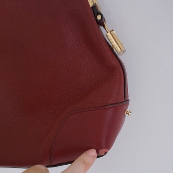 Michael Kors Burgundy Red Crosby Pebbled Leather Zip Closure Shoulder Bag Purse - Picture 12 of 16